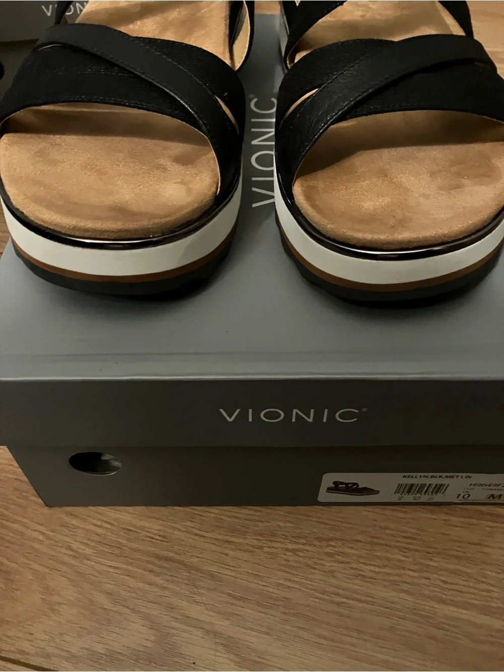 Vionic Black Leather Strappy Slingback Sandals Sz 10